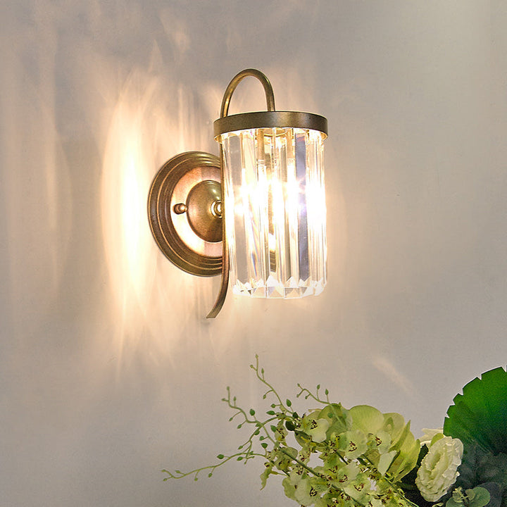 Lisslune | Prismatic Crystal Cylinder Wall Light Modern 1 Light Gold/Black Wall Mount Light
