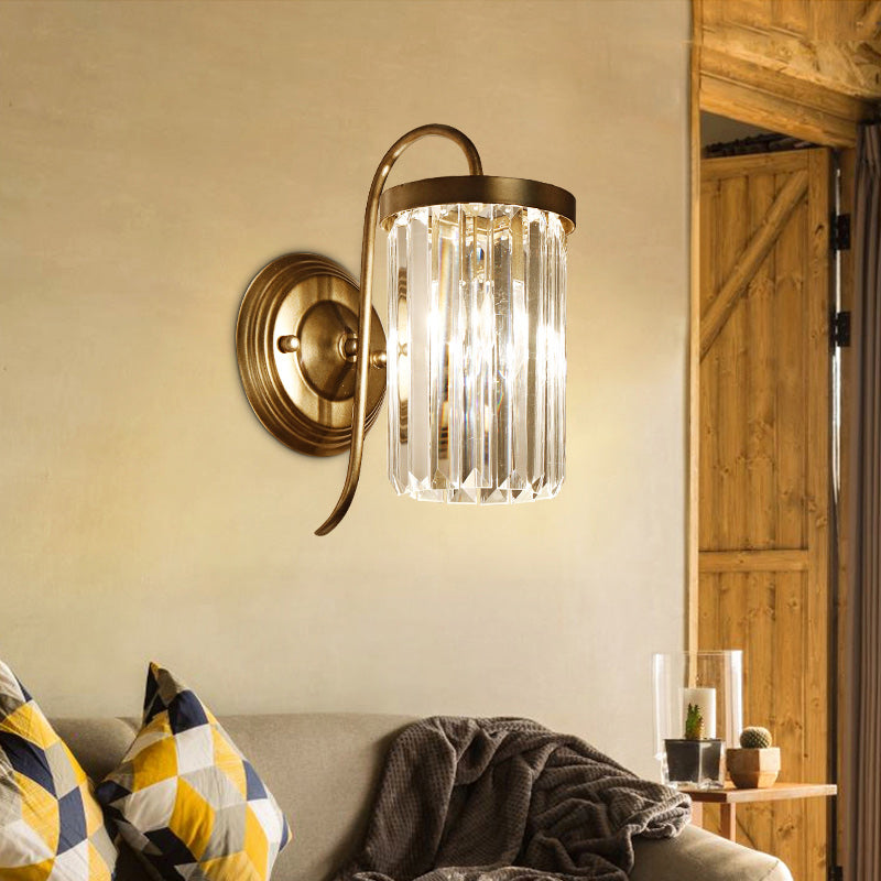 Lisslune | Prismatic Crystal Cylinder Wall Light Modern 1 Light Gold/Black Wall Mount Light