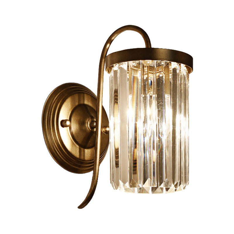 Lisslune | Prismatic Crystal Cylinder Wall Light Modern 1 Light Gold/Black Wall Mount Light