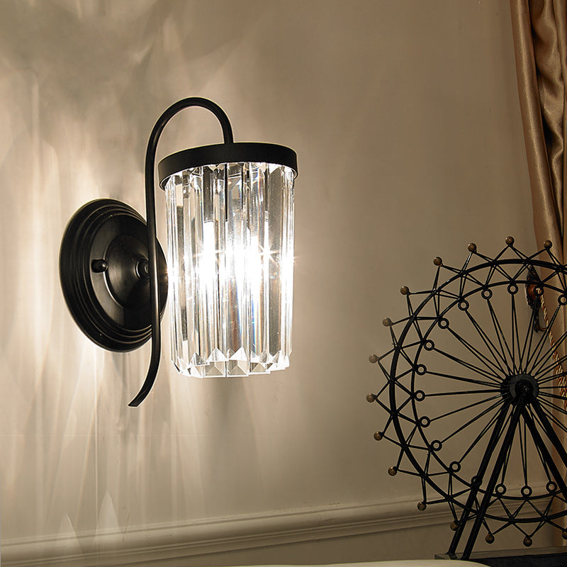 Lisslune | Prismatic Crystal Cylinder Wall Light Modern 1 Light Gold/Black Wall Mount Light