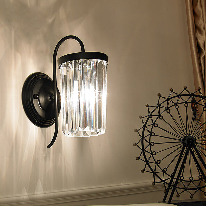 Lisslune | Prismatic Crystal Cylinder Wall Light Modern 1 Light Gold/Black Wall Mount Light
