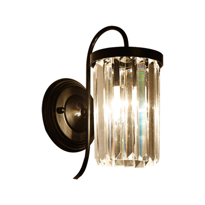 Lisslune | Prismatic Crystal Cylinder Wall Light Modern 1 Light Gold/Black Wall Mount Light