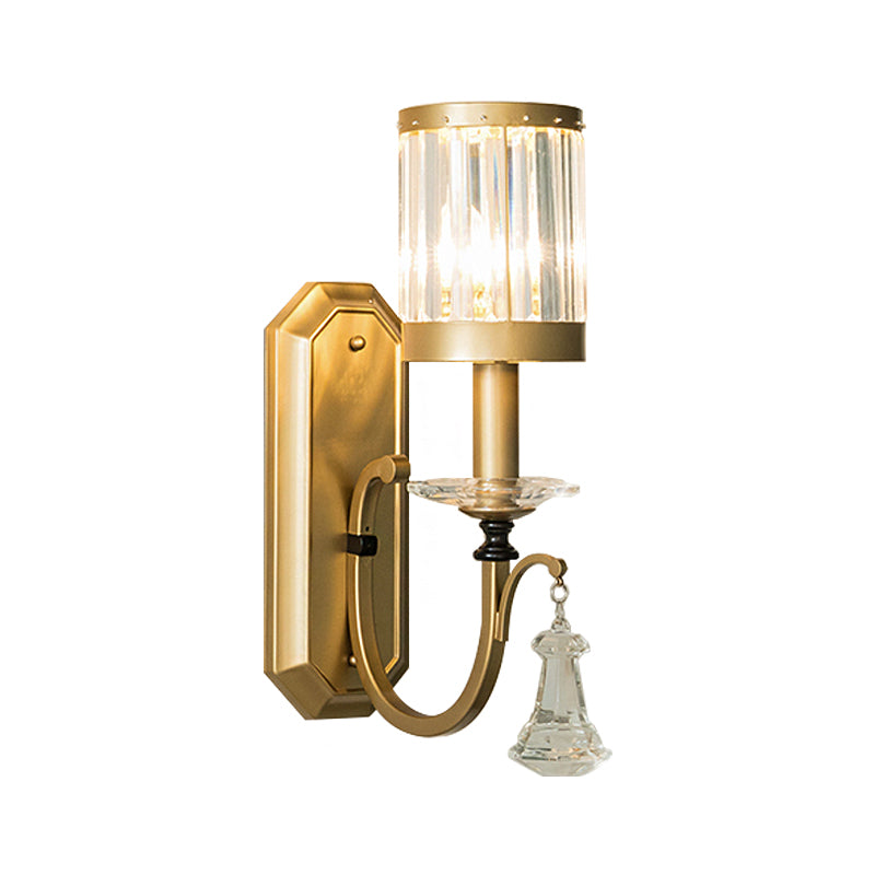 Lisslune | Cylinder Wall Light Modernism Prism Crystal 1 Light Brass Wall Mount Light for the Living Room