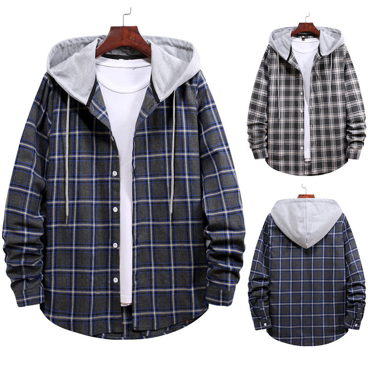 Men's transitional shirts with integrated hood and checkered design Lisslune