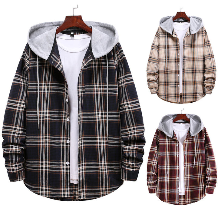 Men's transitional jacket with integrated hood and check pattern Lisslune