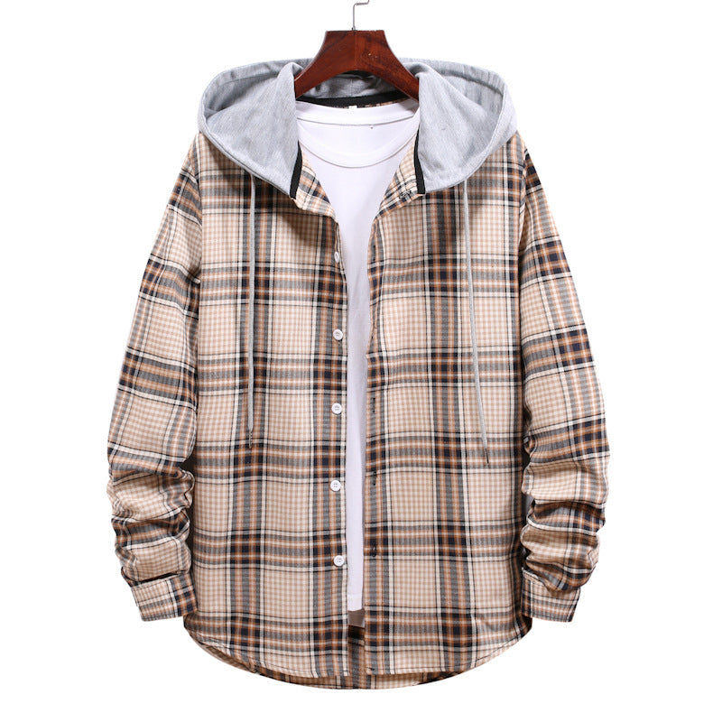 Men's transitional jacket with integrated hood and check pattern Lisslune