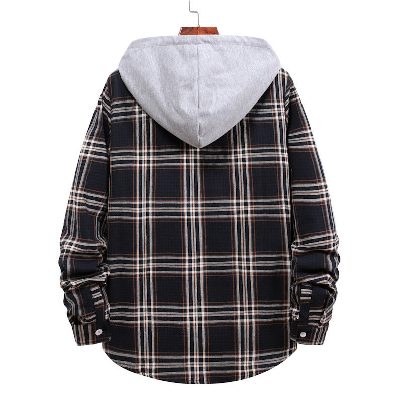 Men's transitional jacket with integrated hood and check pattern Lisslune