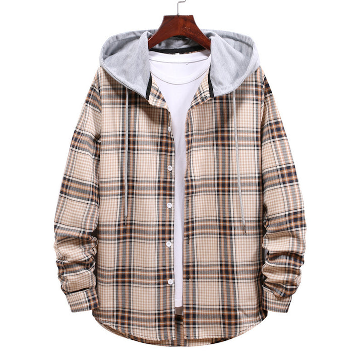 Men's transitional jacket with integrated hood and check pattern Lisslune
