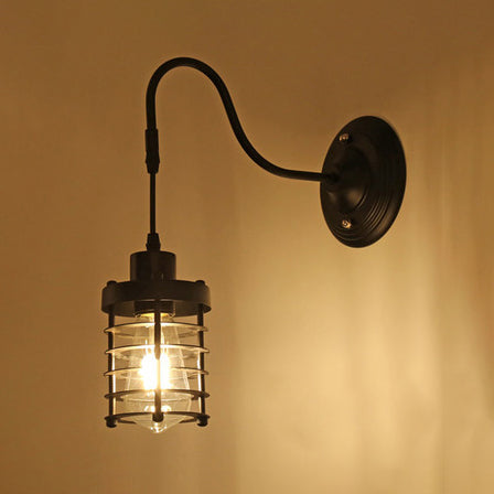 Lisslune | Metal Cylinder/Hexagonal Engaged Wall Lamp Farm 1 Lamp Restaurant Wall Mount Fixture in Black