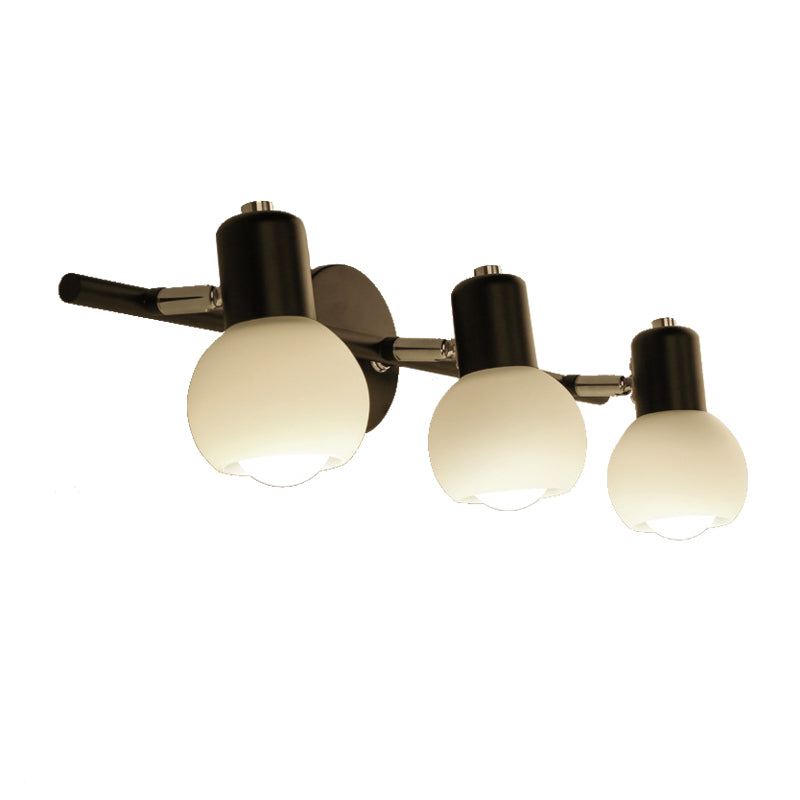 Skørter | Globe Frosted Glass Vanity Lighting Traditional Style 2/3 Lights Bathroom Wall Mounted Lamp in Black