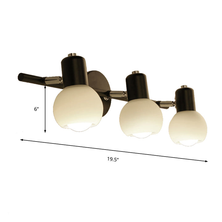 Skørter | Globe Frosted Glass Vanity Lighting Traditional Style 2/3 Lights Bathroom Wall Mounted Lamp in Black