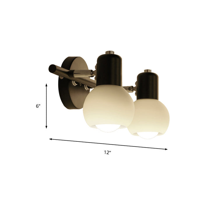 Skørter | Globe Frosted Glass Vanity Lighting Traditional Style 2/3 Lights Bathroom Wall Mounted Lamp in Black