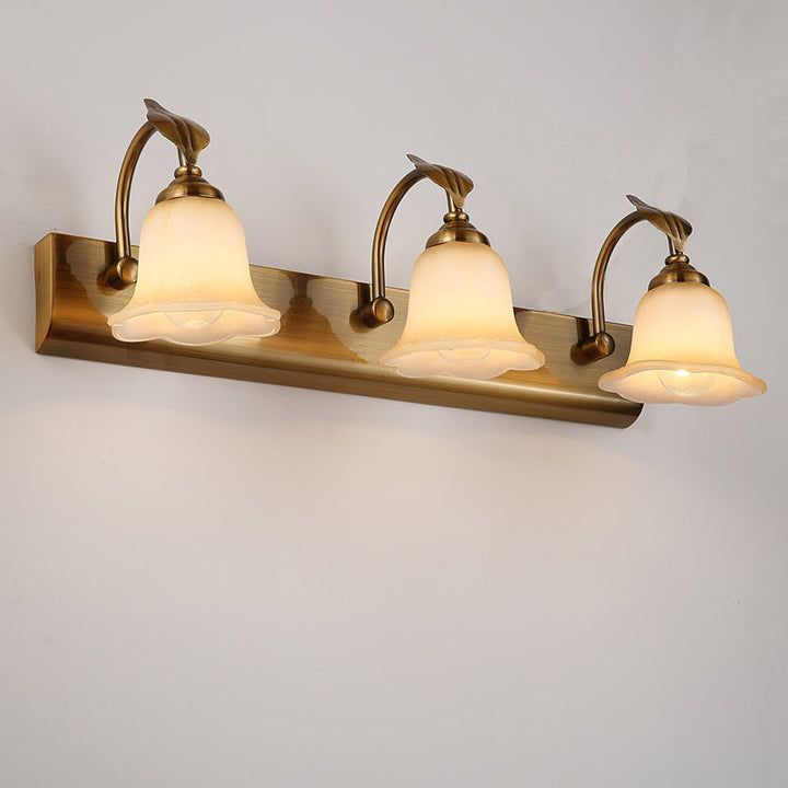 Skørter | 1/2/3 Lights Frosted Glass Vanity Light Traditional Brass Flare Bedroom Wall Lamp with Gooseneck Arm