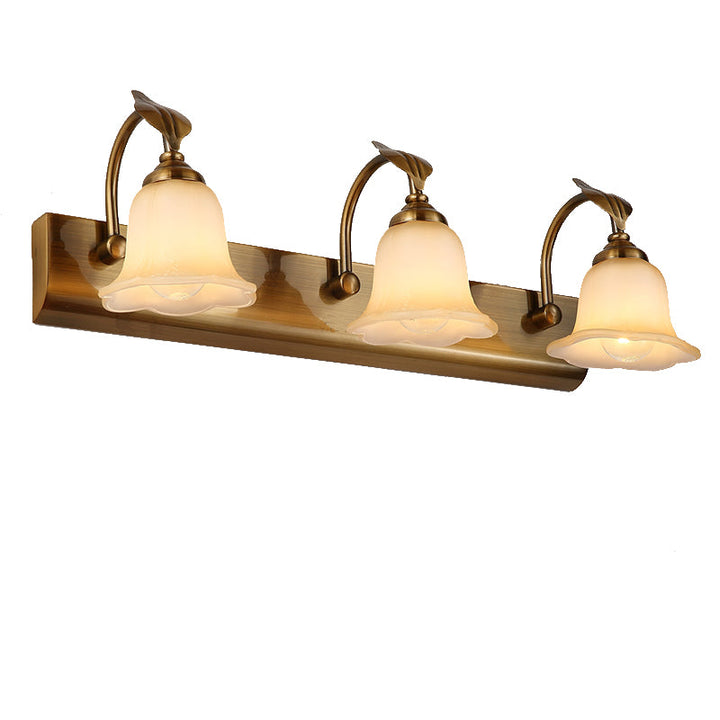 Skørter | 1/2/3 Lights Frosted Glass Vanity Light Traditional Brass Flare Bedroom Wall Lamp with Gooseneck Arm