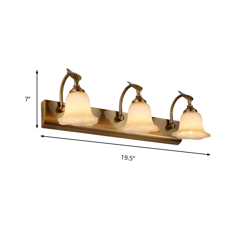 Skørter | 1/2/3 Lights Frosted Glass Vanity Light Traditional Brass Flare Bedroom Wall Lamp with Gooseneck Arm