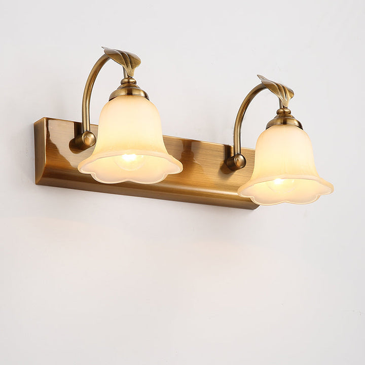 Skørter | 1/2/3 Lights Frosted Glass Vanity Light Traditional Brass Flare Bedroom Wall Lamp with Gooseneck Arm