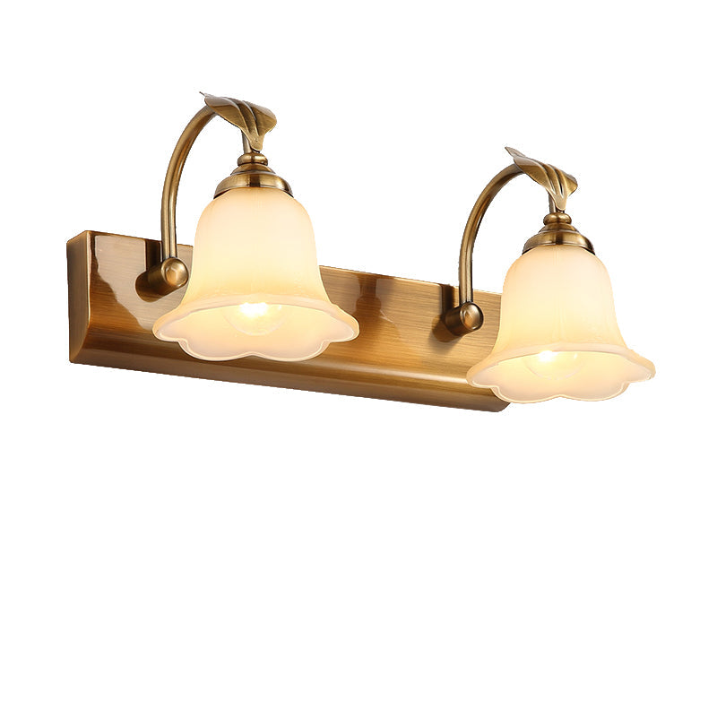 Skørter | 1/2/3 Lights Frosted Glass Vanity Light Traditional Brass Flare Bedroom Wall Lamp with Gooseneck Arm
