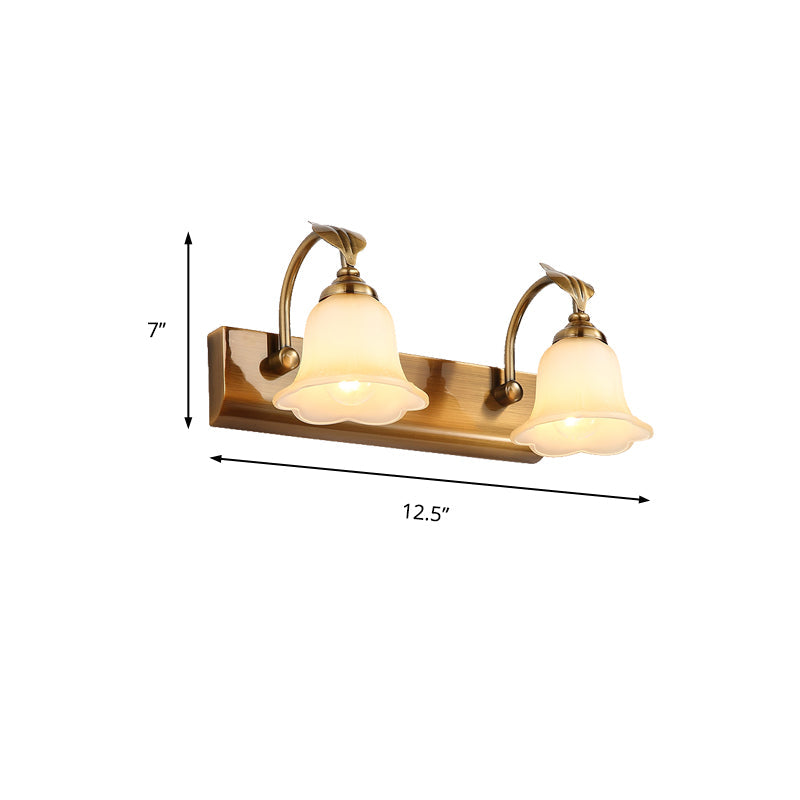 Skørter | 1/2/3 Lights Frosted Glass Vanity Light Traditional Brass Flare Bedroom Wall Lamp with Gooseneck Arm