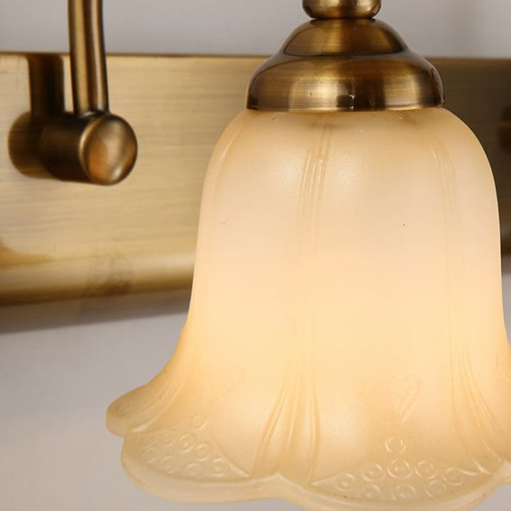 Skørter | 1/2/3 Lights Frosted Glass Vanity Light Traditional Brass Flare Bedroom Wall Lamp with Gooseneck Arm