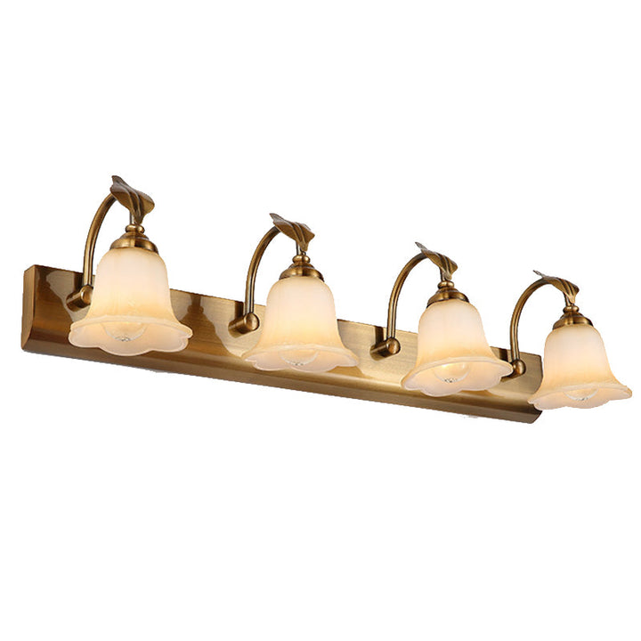 Skørter | 1/2/3 Lights Frosted Glass Vanity Light Traditional Brass Flare Bedroom Wall Lamp with Gooseneck Arm
