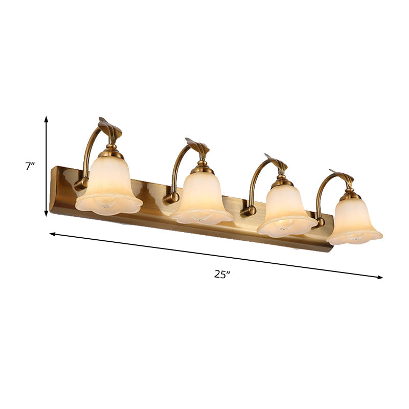 Skørter | 1/2/3 Lights Frosted Glass Vanity Light Traditional Brass Flare Bedroom Wall Lamp with Gooseneck Arm