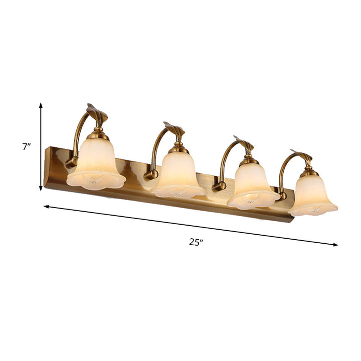 Skørter | 1/2/3 Lights Frosted Glass Vanity Light Traditional Brass Flare Bedroom Wall Lamp with Gooseneck Arm
