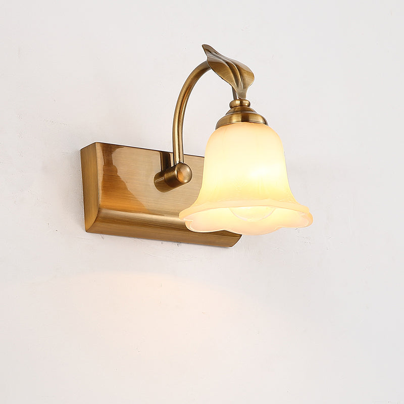 Skørter | 1/2/3 Lights Frosted Glass Vanity Light Traditional Brass Flare Bedroom Wall Lamp with Gooseneck Arm