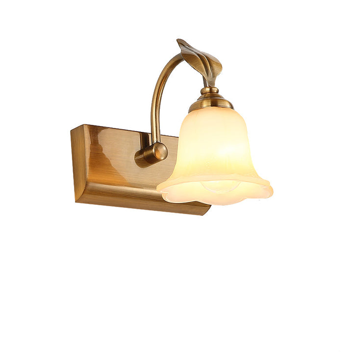 Skørter | 1/2/3 Lights Frosted Glass Vanity Light Traditional Brass Flare Bedroom Wall Lamp with Gooseneck Arm