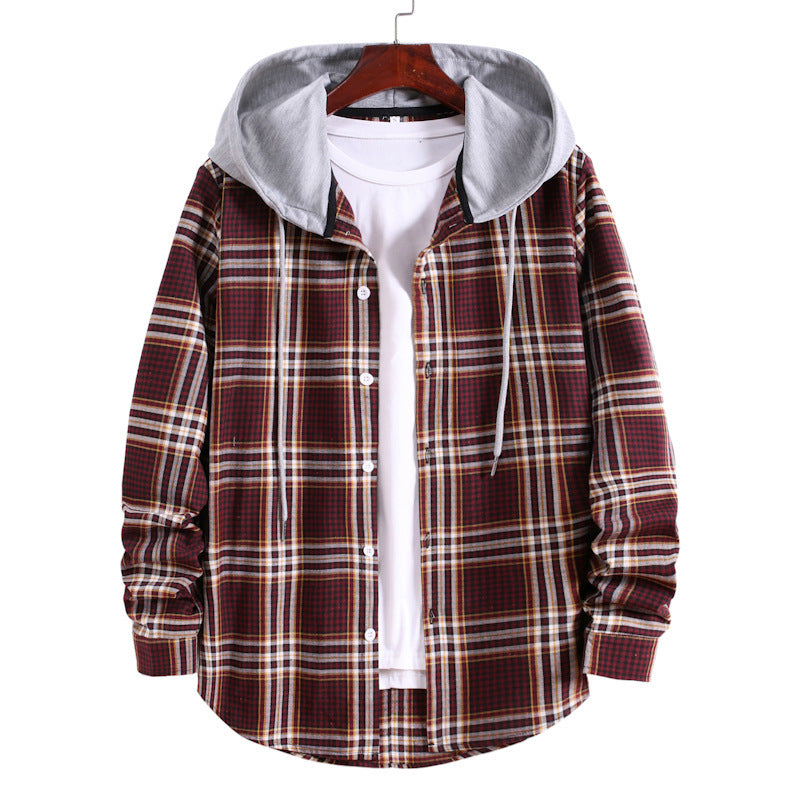 Men's transitional jacket with integrated hood and check pattern Lisslune