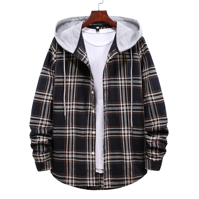 Men's transitional jacket with integrated hood and check pattern Lisslune