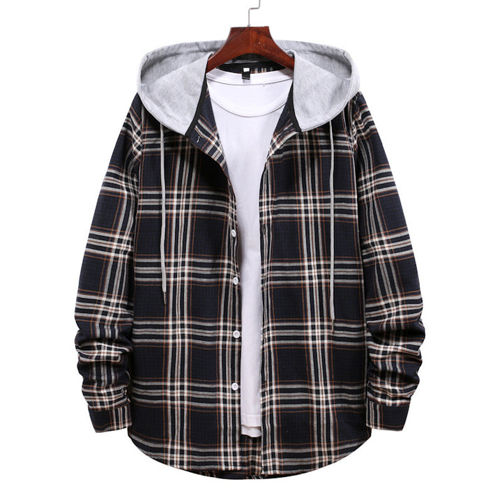Men's transitional jacket with integrated hood and check pattern Lisslune