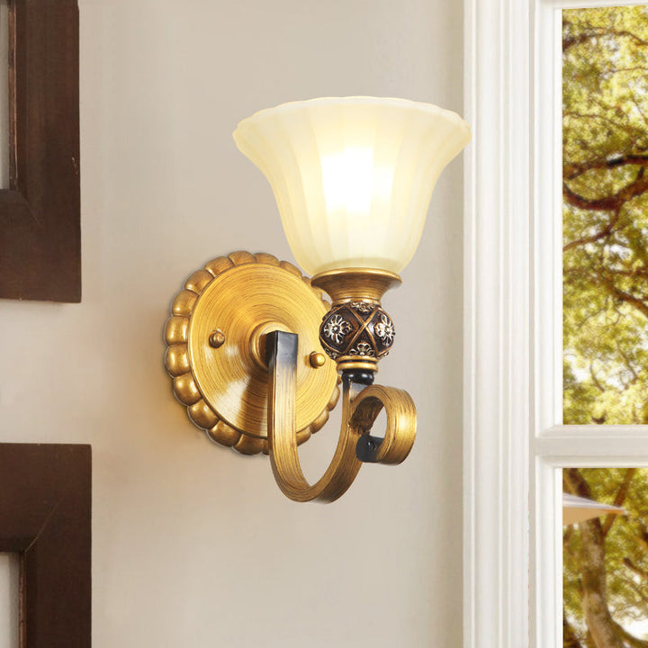 Skørter | 1/2/3 Lights Frosted Glass Vanity Light Fixture Traditional Gold Bowl/Bell Bathroom Wall Lighting