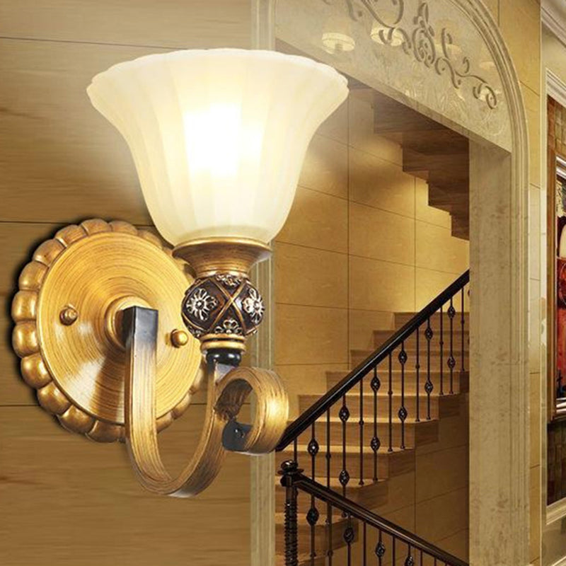 Skørter | 1/2/3 Lights Frosted Glass Vanity Light Fixture Traditional Gold Bowl/Bell Bathroom Wall Lighting