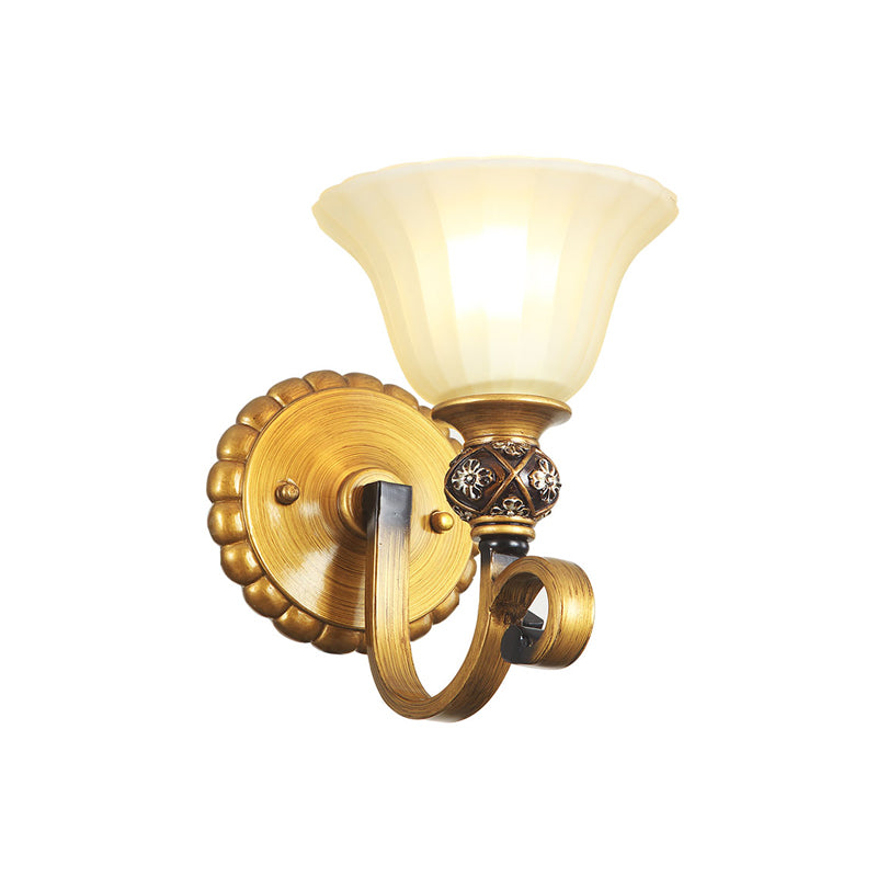Skørter | 1/2/3 Lights Frosted Glass Vanity Light Fixture Traditional Gold Bowl/Bell Bathroom Wall Lighting