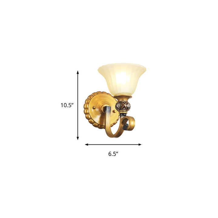 Skørter | 1/2/3 Lights Frosted Glass Vanity Light Fixture Traditional Gold Bowl/Bell Bathroom Wall Lighting