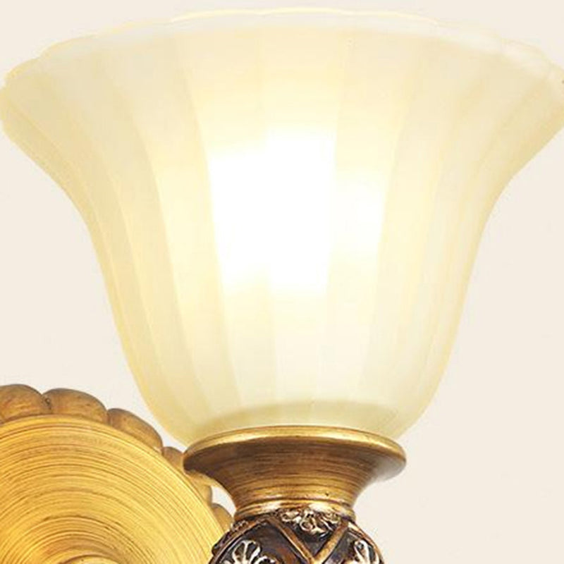 Skørter | 1/2/3 Lights Frosted Glass Vanity Light Fixture Traditional Gold Bowl/Bell Bathroom Wall Lighting