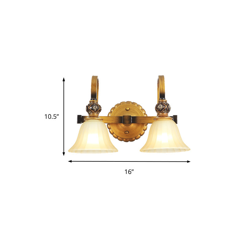 Skørter | 1/2/3 Lights Frosted Glass Vanity Light Fixture Traditional Gold Bowl/Bell Bathroom Wall Lighting