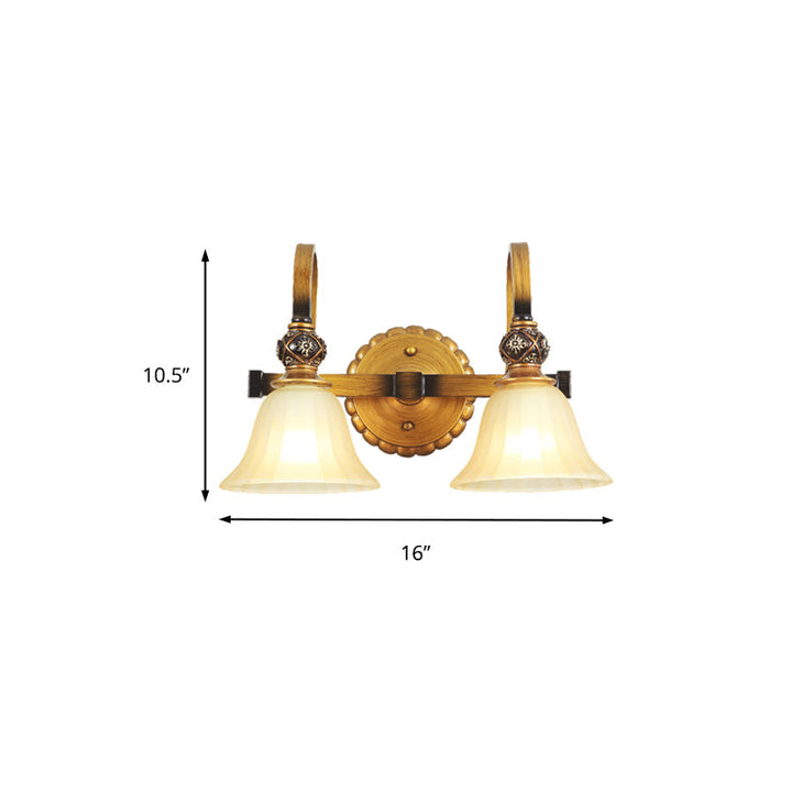Skørter | 1/2/3 Lights Frosted Glass Vanity Light Fixture Traditional Gold Bowl/Bell Bathroom Wall Lighting