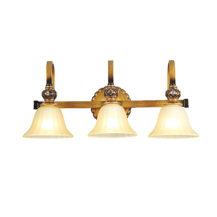Skørter | 1/2/3 Lights Frosted Glass Vanity Light Fixture Traditional Gold Bowl/Bell Bathroom Wall Lighting