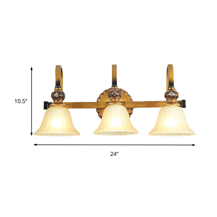 Skørter | 1/2/3 Lights Frosted Glass Vanity Light Fixture Traditional Gold Bowl/Bell Bathroom Wall Lighting
