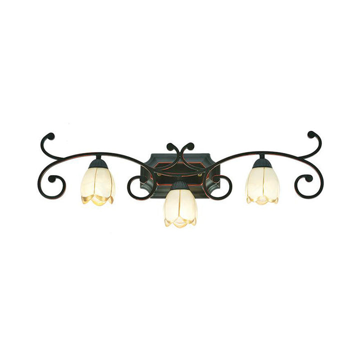Skørter | Red Brown 1/2/3 Lights Wall Lamp Classic Frosted Glass Flower Shape Vanity Lighting Fixture