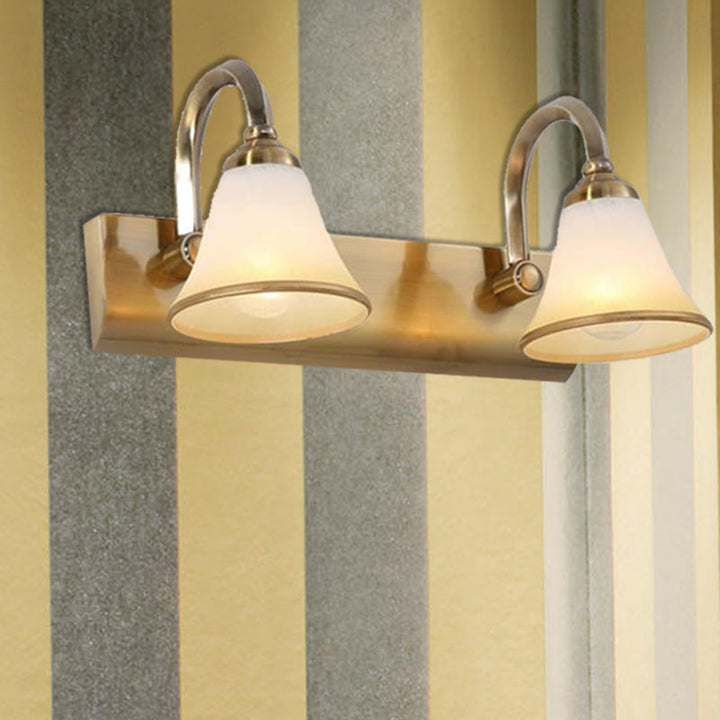 Skørter | Brass Bell Shape Wall Light Classic Satin Glass 2/3/4 Lights Bathroom Sconce Lamp