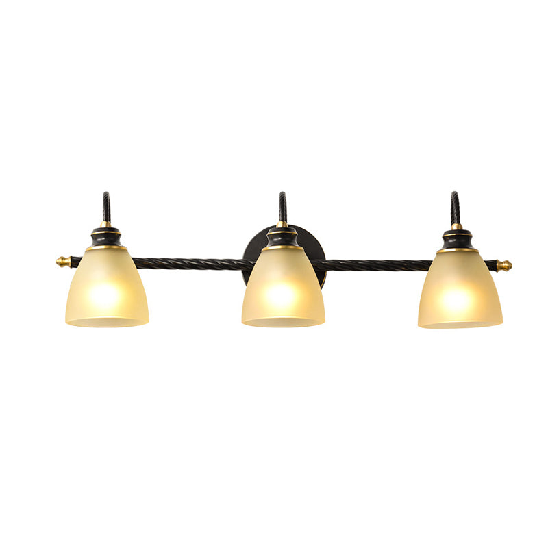 Skørter | 2/3 Lights Vanity Lamp Traditional Bell Frosted Glass Wall Lamp in Black for Bathroom
