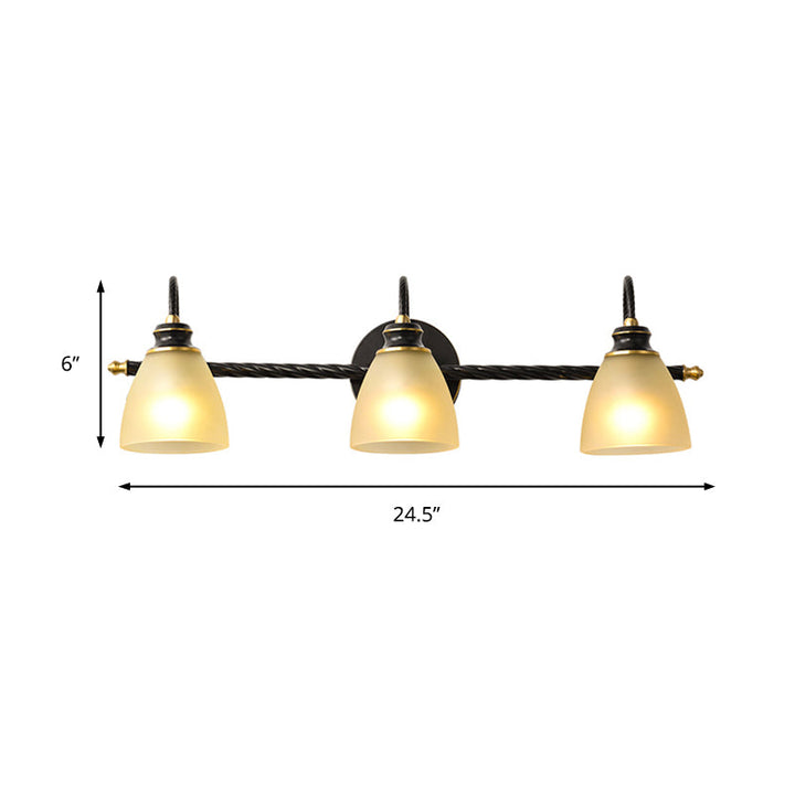 Skørter | 2/3 Lights Vanity Lamp Traditional Bell Frosted Glass Wall Lamp in Black for Bathroom