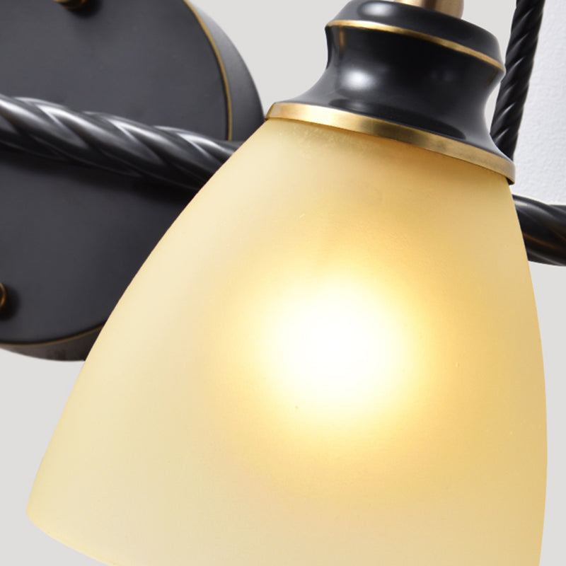 Skørter | 2/3 Lights Vanity Lamp Traditional Bell Frosted Glass Wall Lamp in Black for Bathroom