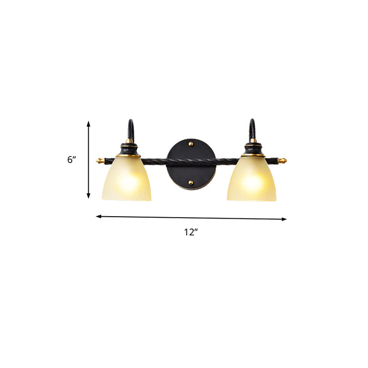 Skørter | 2/3 Lights Vanity Lamp Traditional Bell Frosted Glass Wall Lamp in Black for Bathroom
