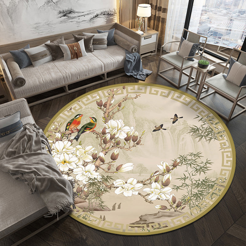 Lisslune | Classic Oriental Rug Multi-colored Flower and Bird Design Rug with Non-Slip Back Stain Resistant Pet-Friendly Rug for Living Room