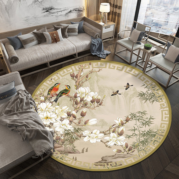 Lisslune | Classic Oriental Rug Multi-colored Flower and Bird Design Rug with Non-Slip Back Stain Resistant Pet-Friendly Rug for Living Room