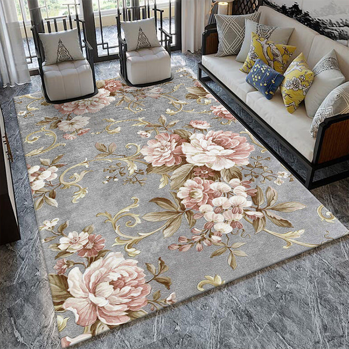 Lisslune | Glamour Drawing Print Rug Multicolor Chinoiserie Rug Synthetic Pet Friendly Non-Slip Back Washable Rug for Home