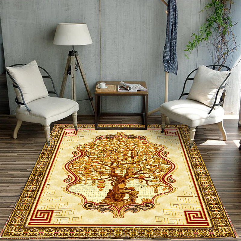 Lisslune | Glamour Drawing Print Rug Multicolor Chinoiserie Rug Synthetic Pet Friendly Non-Slip Back Washable Rug for Home
